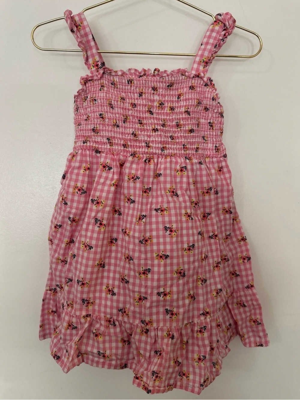 Tucker + Tate Pink Gingham Floral Smocked Dress 3T